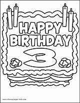 Birthday Coloring Pages Color Cake Printable Kids 3rd Holiday Season Happy Sheets Year Old Three Birthdays Sheet Book Fingers Lil sketch template