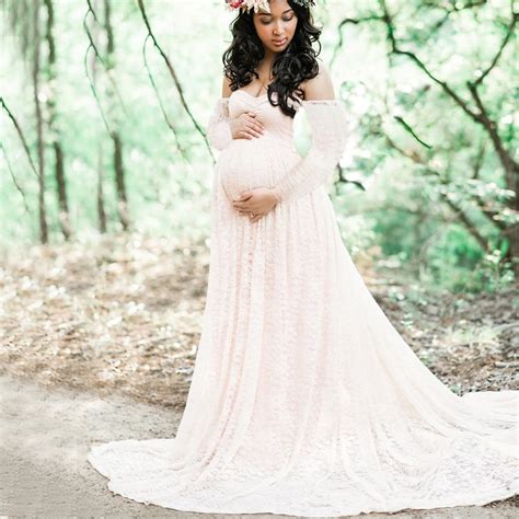 Envsoll Lace Maxi Gown Maternity Photography Props Pregnancy Dress