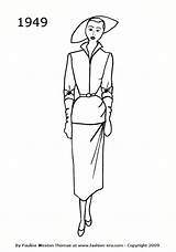 Fashion 1949 Silhouettes 1940 1940s History Suit Suits Drawings Silhouette Line Drawing Costume Dress 1953 Era Vintage 1950 Ladies Women sketch template
