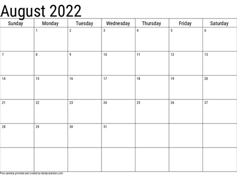 august  calendar handy calendars