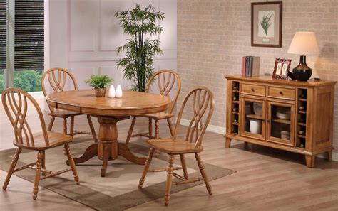 missouri rustic oak single pedestal dining room set  eci furniture