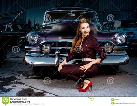 Pin Up Girl In Retro Car Stock Image Image Of Shoes