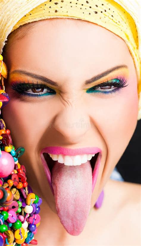 Excited Woman Tongue Out Stock Image Image Of Headband 24557605
