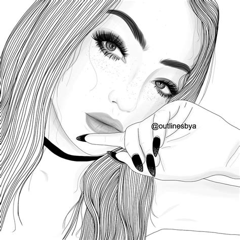 tumblr girl outlines outline black  white girl illustration