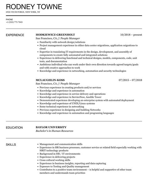people manager resume sample