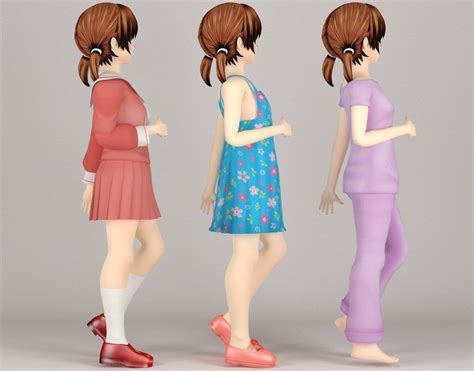 keiko anime girl pose 1 3d model cgtrader