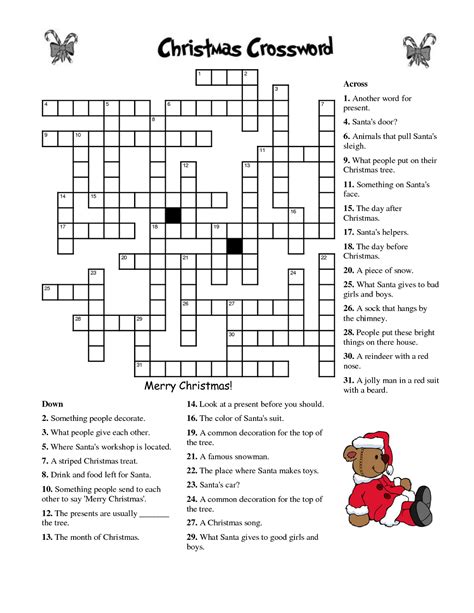 printable christmas crossword puzzles  adults  printable