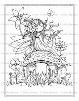 Coloring Pages Fairy Mushroom Whimsical Printable Sitting Harrison Molly Cute Fantasy Colouring Adult Adults Fairies Flower Cool Instant Floral Mollyharrisonart sketch template