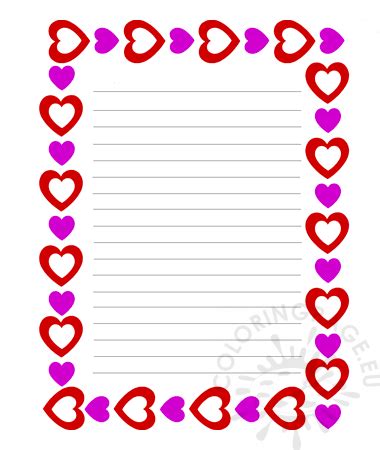 valentines day writing paper  kids coloring page