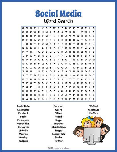 fun  printable word search puzzle featuring social media