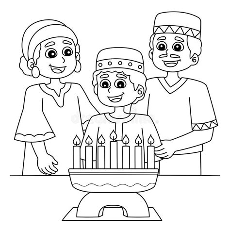 kwanzaa family  kinara coloring page  kids stock vector