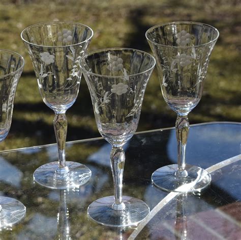 Vintage Etched Wine Glasses Set Of 5 Vintage Wedding Glasses 1950 S
