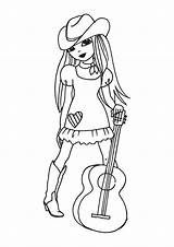 Coloring Guitar Cowgirl Pages Awesome Girl Color Drawing Kids Her Printable Electric Easy Year Print Getdrawings Getcolorings Olds sketch template