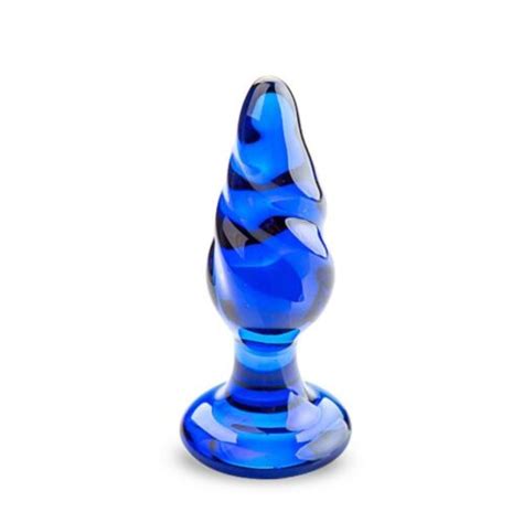 blue glass spiral anal butt plug beginner anal play sex toy for men