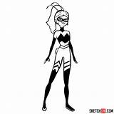 Bee Queen Draw Ladybug Suit Her Drawing Noir Cat Cartoon Easy Sketchok Bug Lady Characters sketch template