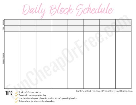 printable daily block schedule template printable templates