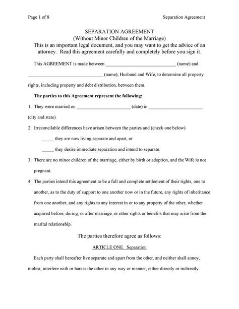 separation agreement template victoria