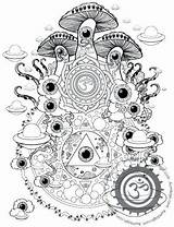 Coloring Pages Mushroom Trippy Psychedelic Printable Drug Adults Adult Shroom Drawing Magic Mushrooms Color Drawings Aesthetic Print Fairy Mandala Book sketch template