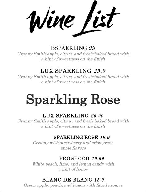 wine menu template