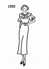 Fashion 1930s Silhouettes 1930 Costume Coloring Drawings Line Silhouette 1932 History Vintage Sketches Drawing Pages Era Template 1931 Trends Timeline sketch template