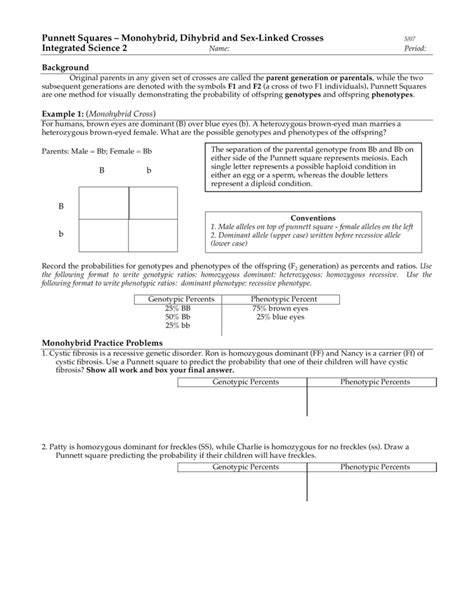 punnett squares monohybrid dihybrid and sex