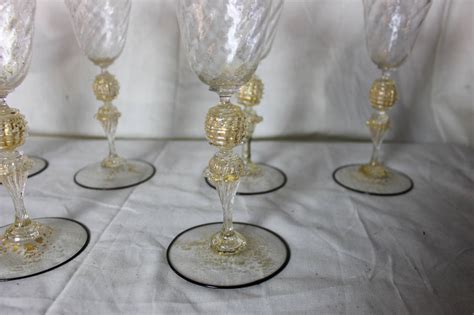 Large Antique Venetian Wine Glasses Set Of Eight At 1stdibs