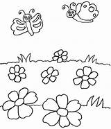 Wiese Blumenwiese Malvorlage Schmetterling Schmetterlinge Ausmalen Blumen Malen Malvorlagan sketch template