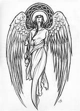 Angel Tattoo Guardian Drawing Drawings Angels Tattoos Sketch Designs Flying Women Wings Draw Sketches Beautiful Warrior Flash Gaurdian Tribal Fallen sketch template