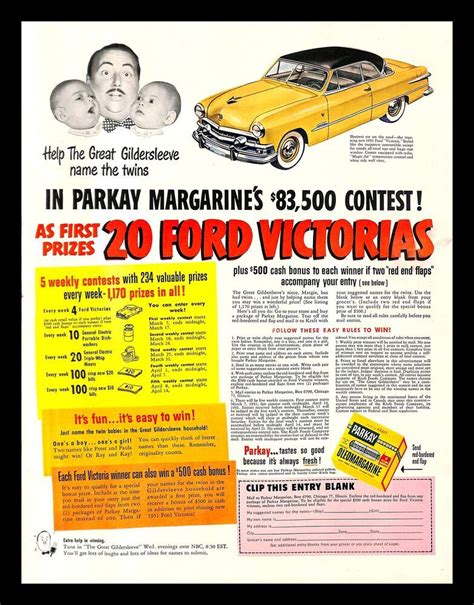 1951 kraft parkay margarine vintage print ad ford victoria