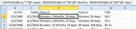 excel calculate age  years months days excel articles