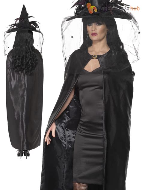 Ladies Deluxe Reversible Witches Cape Cloak Womens Halloween Fancy
