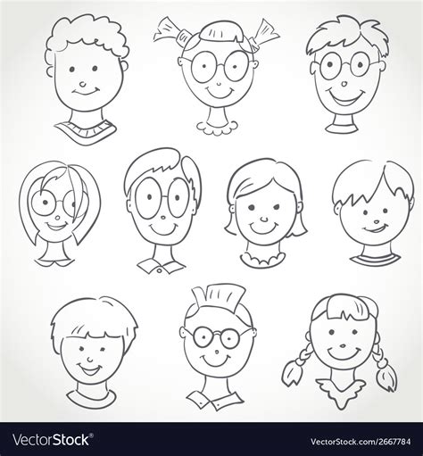 kids face set sketch royalty  vector image