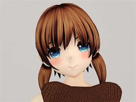 keiko anime girl pose 3 3d model cgtrader