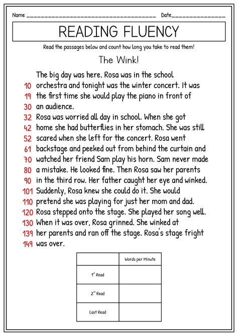 reading fluency  grade worksheets    worksheetocom