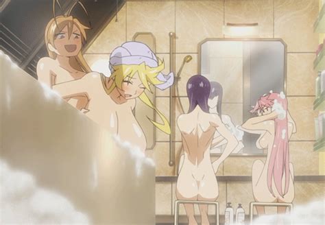 rule 34 4girls animated bath blonde hair breasts brown hair busujima saeko female grope