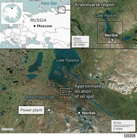 russian arctic oil spill pollutes big lake near norilsk bbc news
