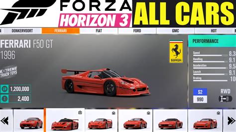Forza Horizon 3 All Cars List 2020 All Dlc Youtube