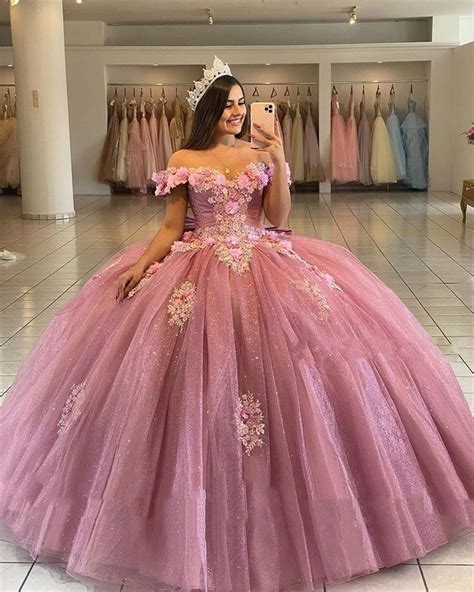Angelsbridep Pink Sweet 16 Quinceanera Dress With 3d Flowers Glitter