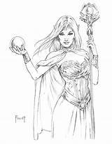 Sorceress Drawing Coloring Pages Elven Sketch Female Foust Fantasy Line Elf Mitch Drawings Adult Realistic Choose Board Characters Paintingvalley sketch template