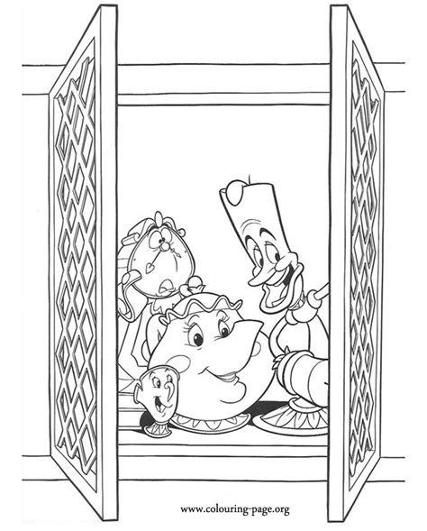 gambar beauty beast cogsworth chip potts lumiere coloring page pages