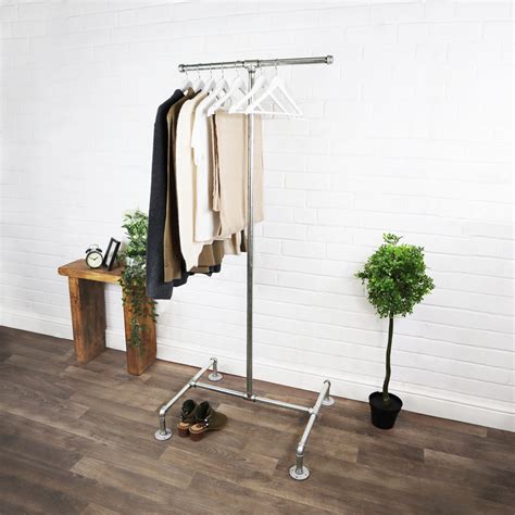 standing tee clothing rail industrial silver steel pipe style