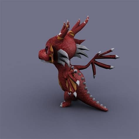 3d model funny dragon red cartoon vr ar low poly max obj fbx tga