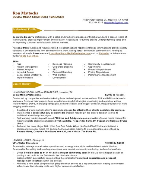 social media marketing resume sample sample resumes