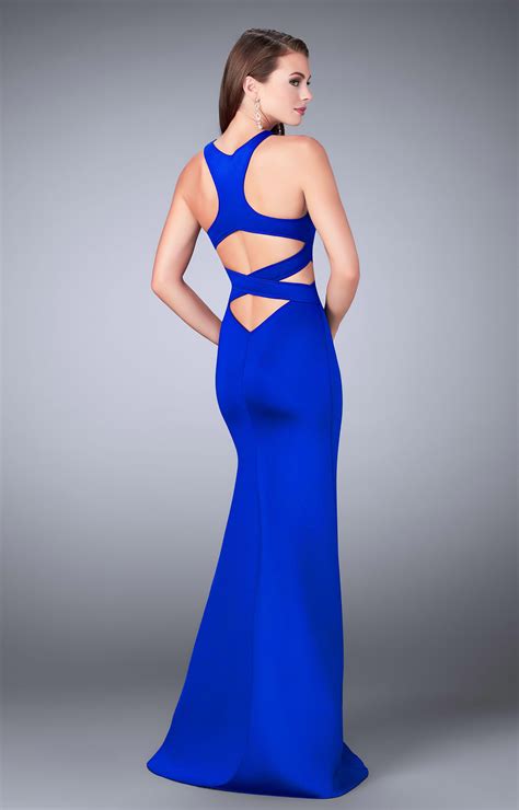 La Femme 24312 Neoprene Gown With Cutouts And Thigh High Slit Prom Dress