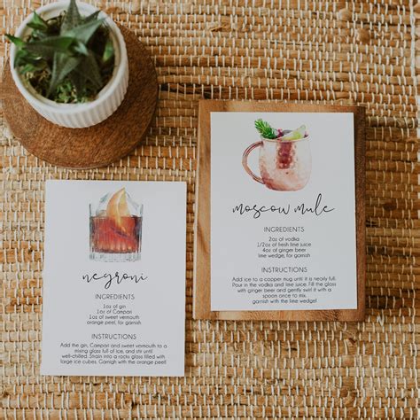 cocktail recipe card template drink recipe cards printable etsy