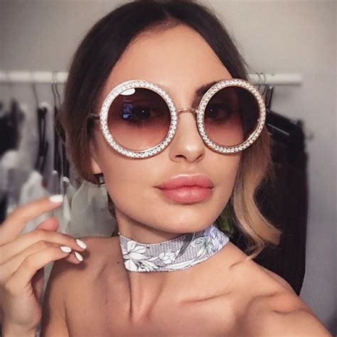 Luxury Metal Round Sunglasses With Crystal 2018 Luxury Ltalian Brand
