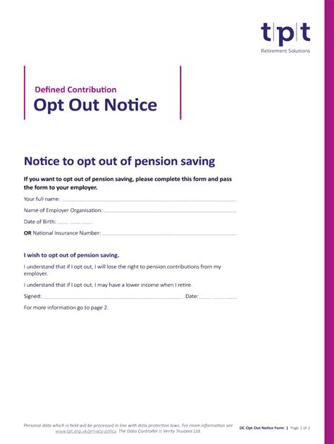 uk tpt retirement solutions opt  notice  fill  sign