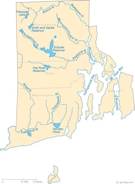 map  rhode island lakes streams  rivers