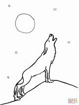 Wolf Coloring Pages Howling Moon Print Printable Draw Color Kids Drawing Simple Silhouettes Clipart Book Sheets sketch template