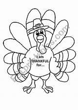 Thankful Turkey Am Coloring Printable Thanksgiving Worksheet Template Pages Worksheets Eslprintables Printables Category Other Printablee Preschool Esl sketch template